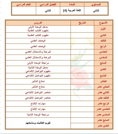تحاضير مادة اللغة العربية علمي للصف ثاني ثانوي فصلي المستوي الرابع تحاضير مادة اللغة العربية علمي للصف ثاني ثانوي فصلي المستوي الرابع