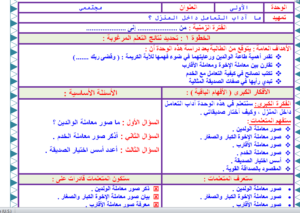 تحضير مادة التربية الاسرية للصف الرابع الابتدائي الفصل الدراسي الثاني