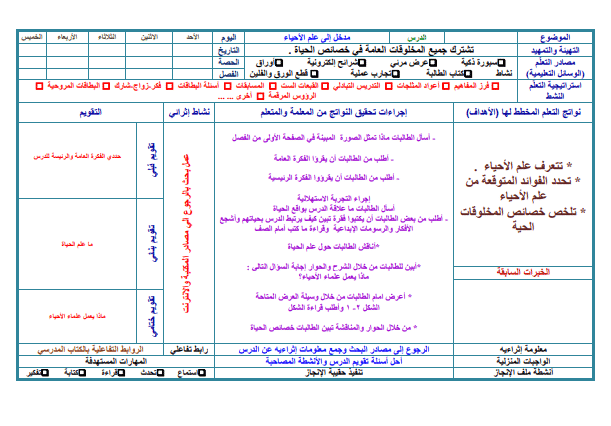 مهارات مادة الاحياء التعليم الثانوي نظام المقررات الفصل الثانى