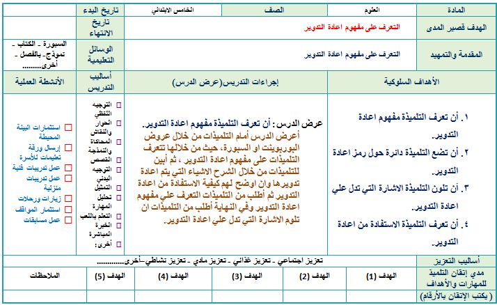 تحضير مادة علوم التربية الفكرية الصف الخامس الابتدائي فصل ثالث