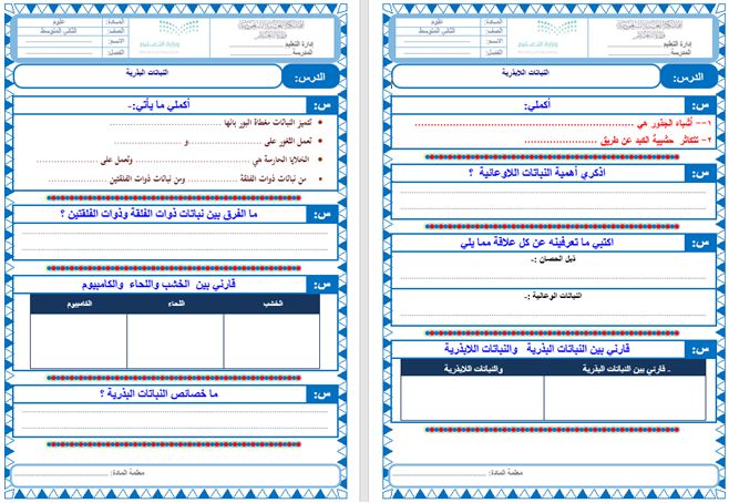 تحضير مادة العلوم ثاني متوسط فصل ثالث