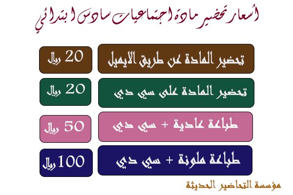 أسعار تحضير مادة اجتماعيات سادس ابتدائي