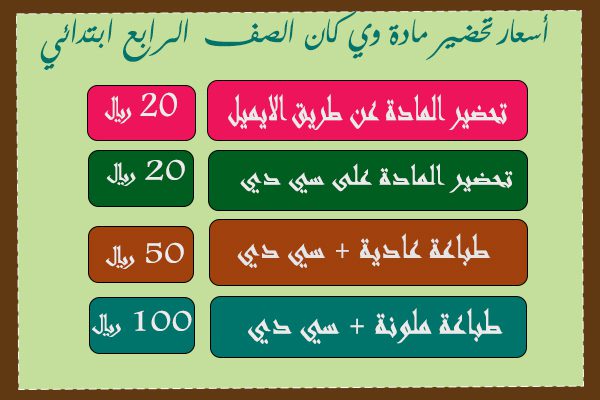 أسعار مادة تحضير مادة وي كان الصف الرابع ابتدائي