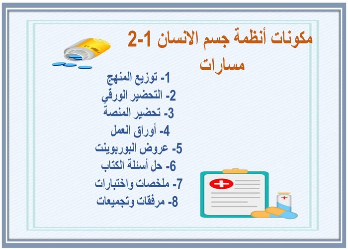 أوراق عمل أنظمة جسم الانسان 1-2 مسارات  