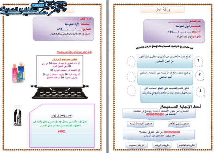 أوراق عمل درس الإدارة المنزلية والمساهمة في أعمال المنزل مادة التربية الأسرية الأول المتوسط