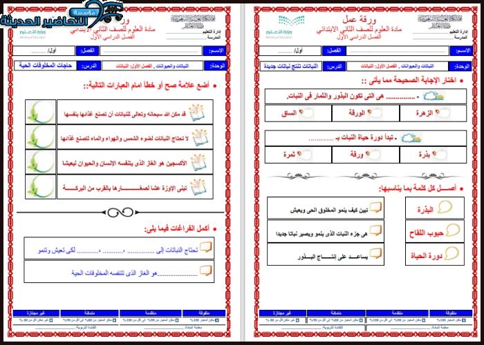 أوراق عمل مادة العلوم