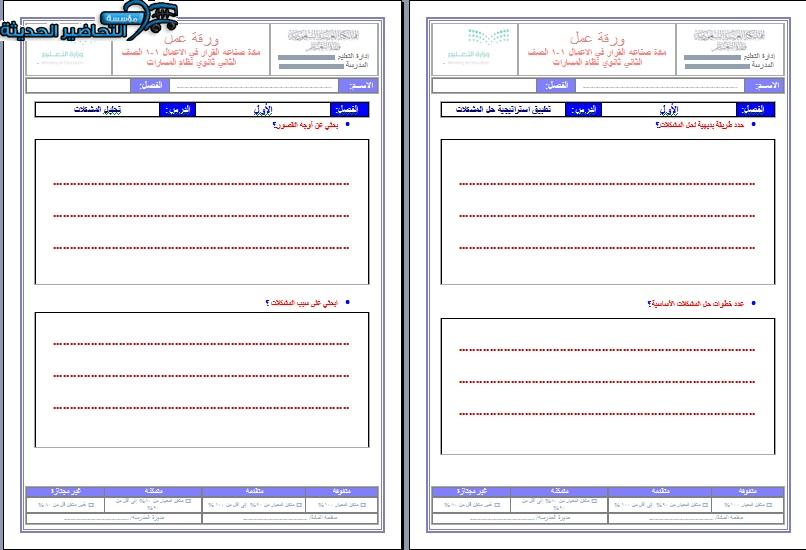 أوراق عمل مادة صناعة القرار مسارات الفصل الأول