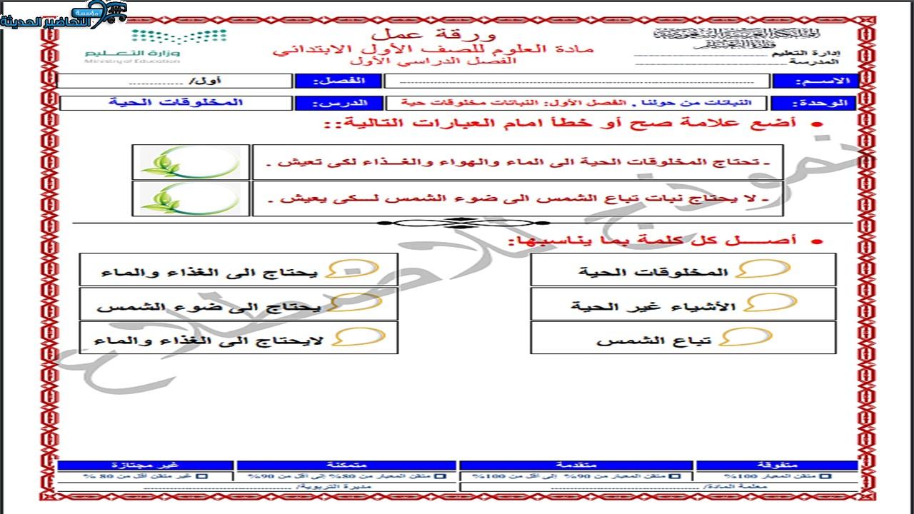 واجبات منصة مدرستي علوم الصف الأول الابتدائي الفصل الثاني