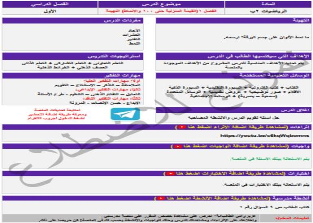 إغلاق الدرس منصه مدرستى رياضيات الصف الثاني الابتدائي الفصل الثاني