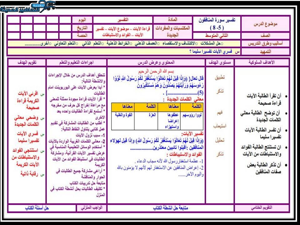 اثراءات تفسير ثاني متوسط الفصل الأول مدرستي