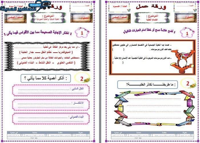 اثراءات علوم الصف السادس الابتدائي الفصل الأول مدرستي