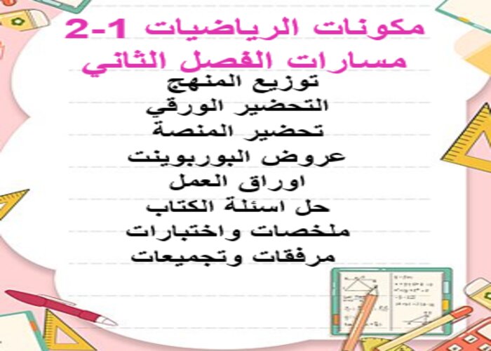 اثراءات منصة مدرستي الرياضيات 1-2 مسارات الفصل الثاني