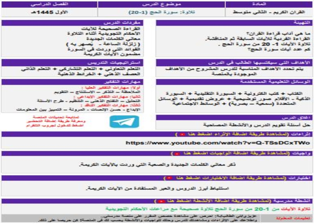 اثراءات منصة مدرستي القرآن الكريم ثاني متوسط الفصل الثاني
