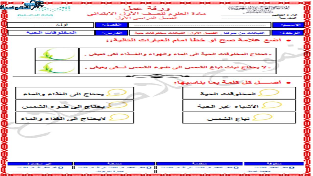 اثراءات منصة مدرستي علوم الصف الأول الابتدائي الفصل الثاني