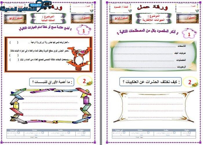 اختبارات علوم الصف الرابع الابتدائي الفصل الأول مدرستي