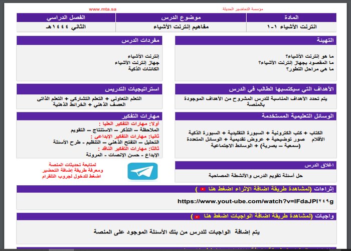 اغلاق الدرس منصة مدرستي انترنت الاشياء 1-1 مسارات الفصل الثاني