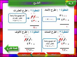 أوراق عمل مادة الرياضيات درس الطرح مع وجود الأصفار الصف الثالث الابتدائي الفصل الدراسى الاول