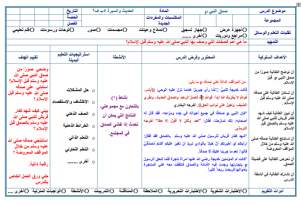 حل اسئلة مادة الحديث والسيرة الصف الخامس الابتدائي الفصل الدراسي الثاني