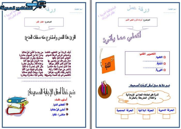 اوراق عمل درس أدوات قارئ النص الأدبي مادة الكفايات اللغوية 2 نظام المقررات