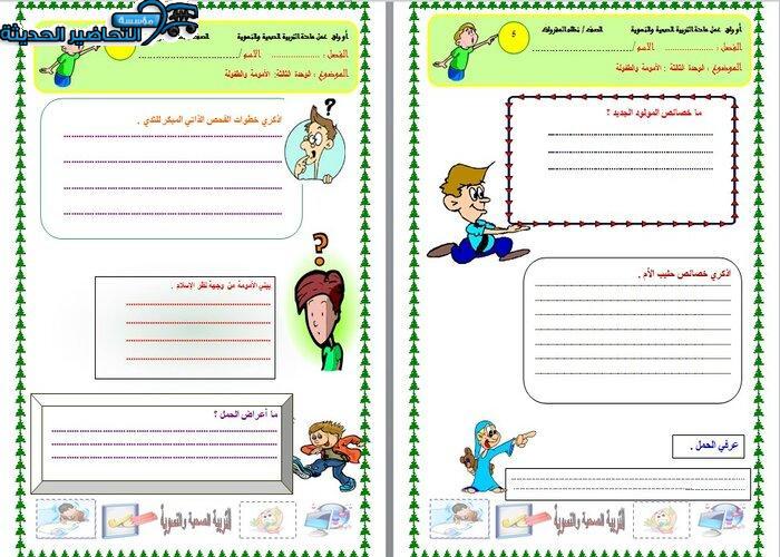 اوراق عمل درس التثقيف الصحي أثناء الحمل مادة التربية الصحية والنسوية مقررات