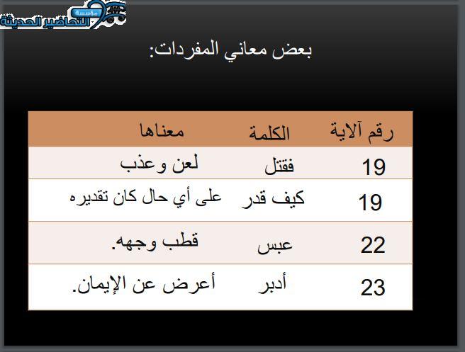مفردات الدرس مادة قرآن كريم الصف الثالث الابتدائي الفصل الأول مدرستي