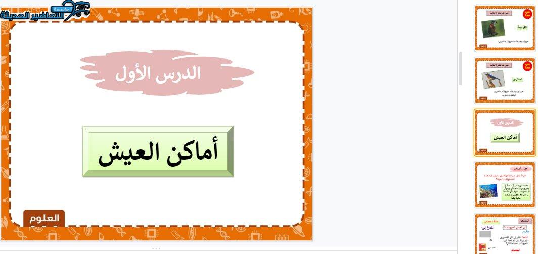 بور بوينت درس أماكن العيش لمادة العلوم الصف الثاني الابتدائي
