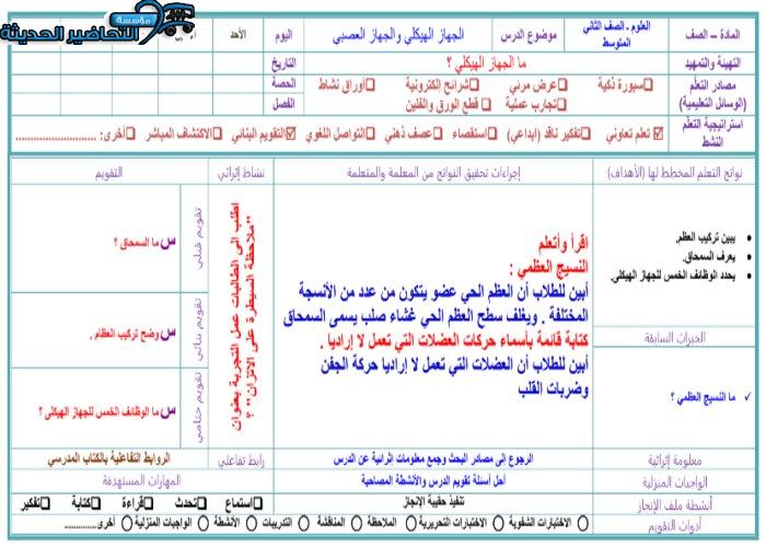 بوربوينت درس ألجهاز الهيكلي والجهاز العصبي مادة العلوم الصف الثاني المتوسط