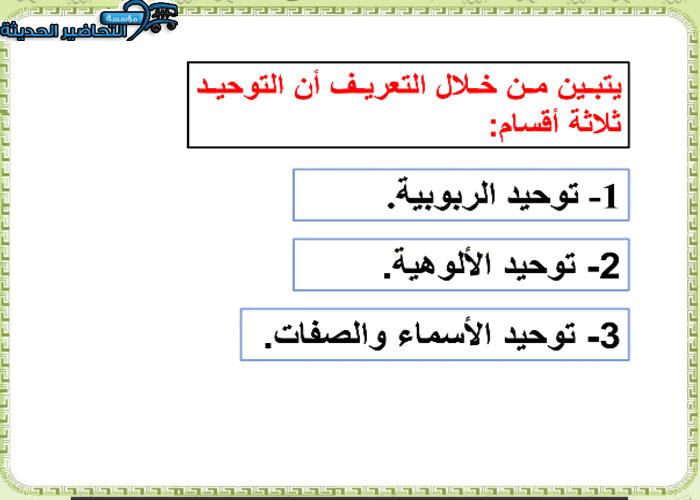 بوربوينت مادة التوحيد 1 مقررات درس التوحيد وأقسامه