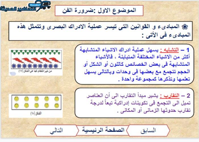 بوربوينت درس المبادئ والقوانين التي تيسر عملية الادراك البصري تربية فنية مقررات