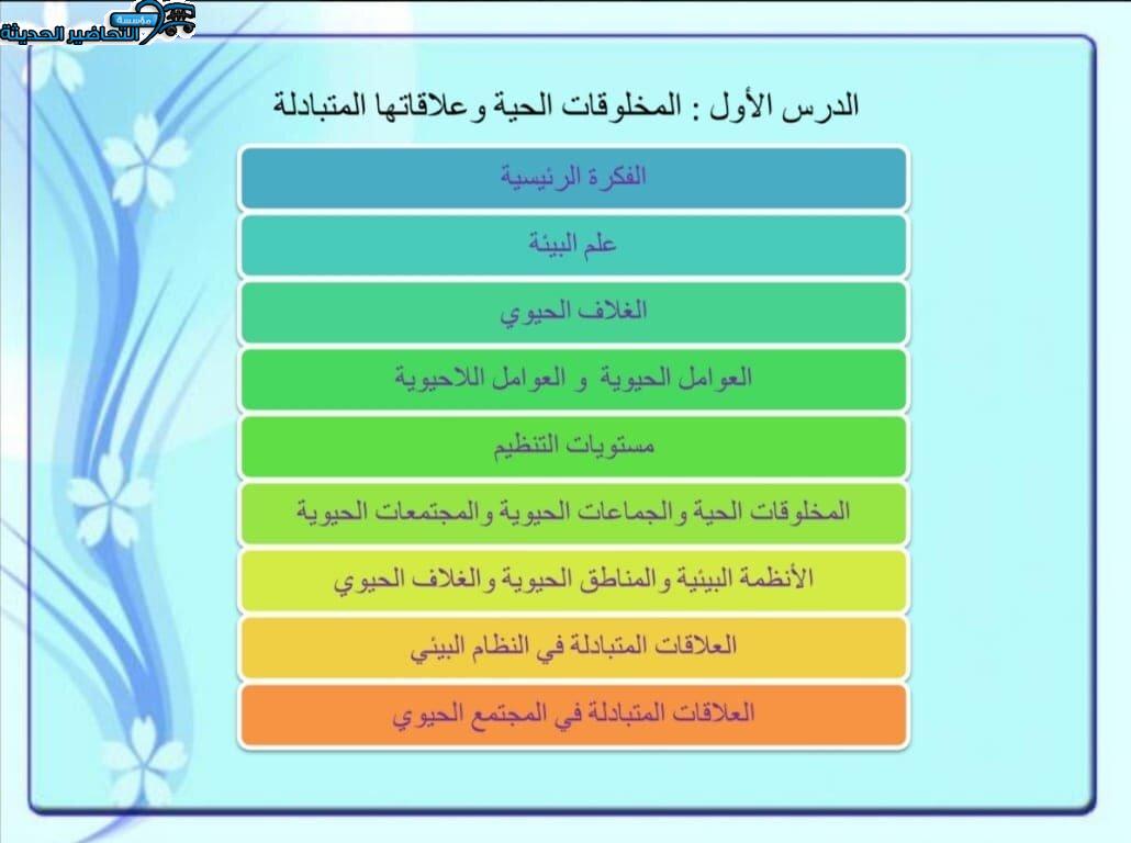 بوربوينت درس المخلوقات الحية وعلاقاتها المتبادلة مادة علم البيئة مقررات 