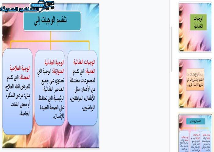 بوربوينت درس الوجبات الغذائية تربية صحية ونسوية مقررات