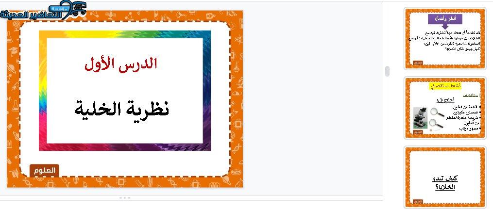 بوربوينت درس نظرية الخلايا مادة علوم للصف السادس الابتدائي الفصل الدراسي الأول