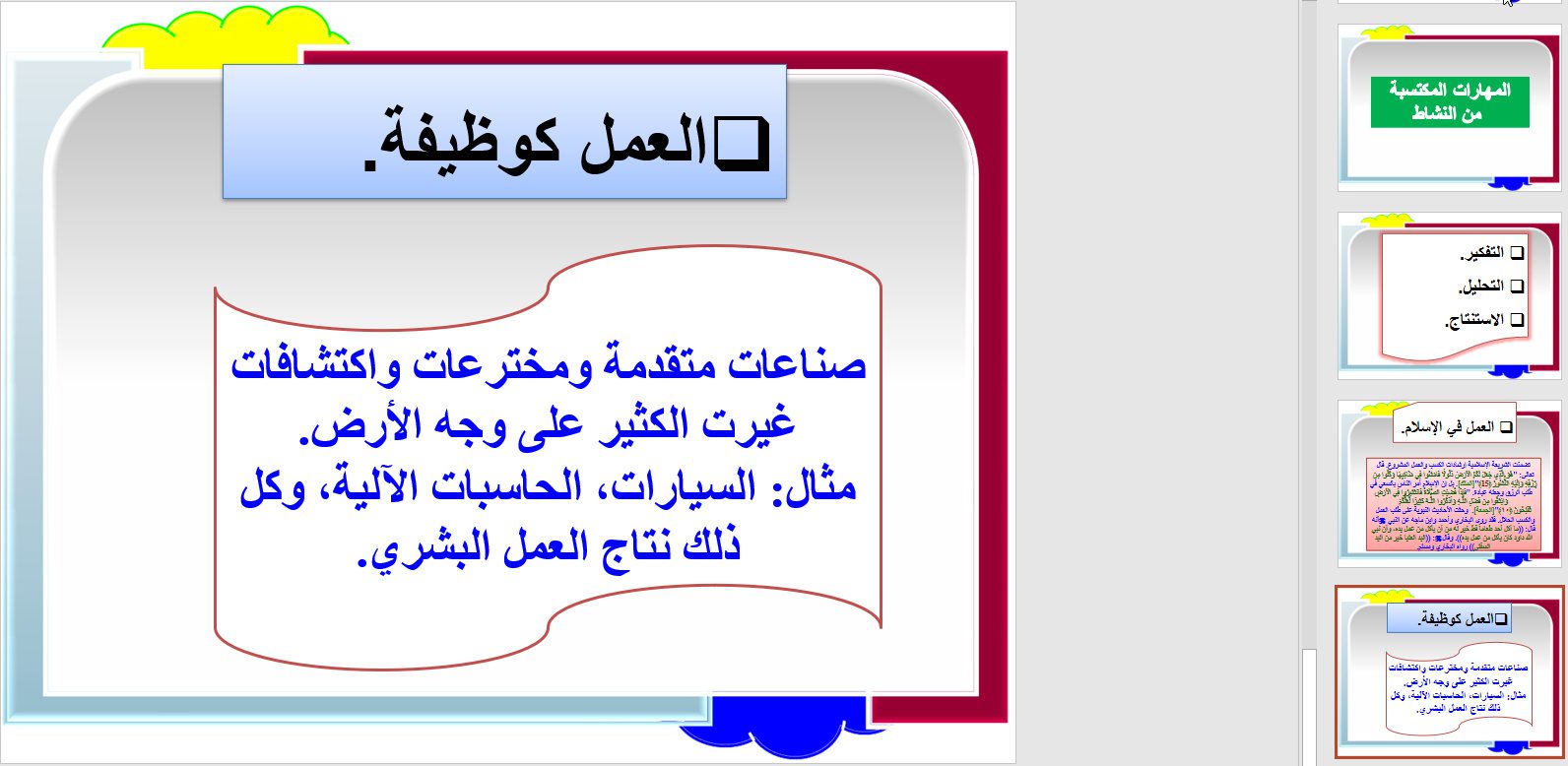 بوربوينت مادة التربية المهنية مقررات