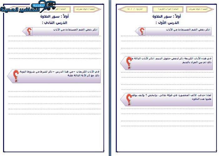 بوربوينت مادة قرأن 2 مقررات