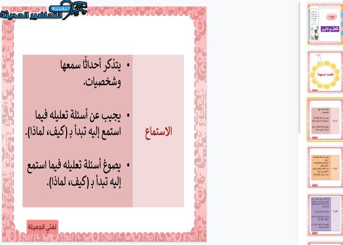بوربوينت مادة لغتي الصف الثالث الابتدائي فصل دراسي أول