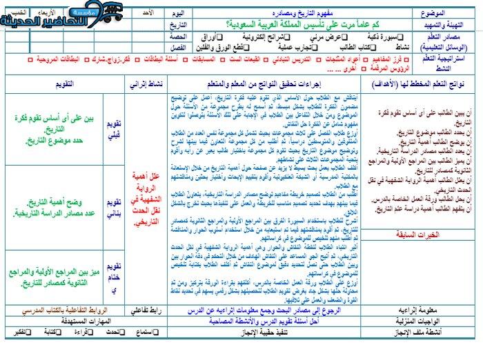 تحاضير مادة التاريخ الصف ثانوي مقررات