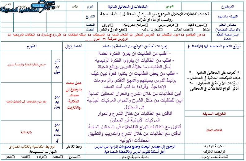 تحضير درس التفاعلات في المحاليل المائية مادة كيمياء 1 مقررات
