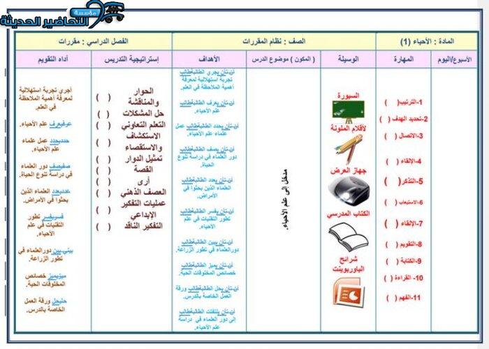 تحضير مادة أحياء 1 مقررات