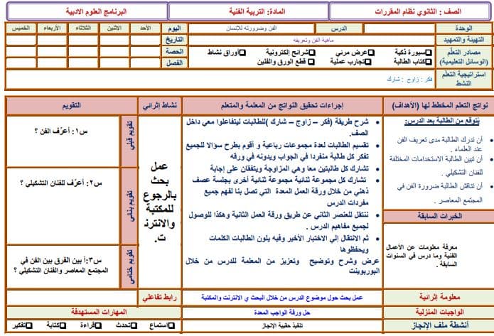 تحضير التربية الفنية التعليم الثانوي نظام المقررات الفصل الثالث
