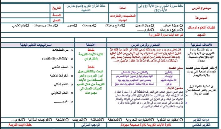 دليل المعلم القرآن الكريم تحفيظ الصف الرابع الابتدائي الفصل الثالث