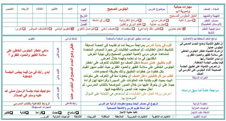 تحضير عين التربية الأسرية الصف الأول الابتدائي الفصل الثاني