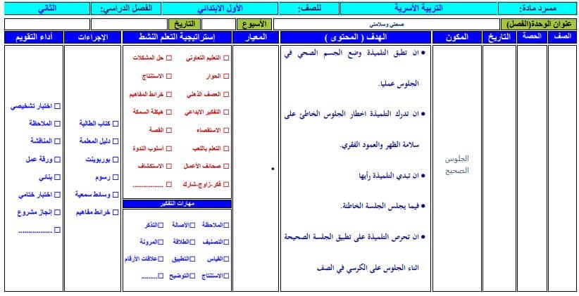 مهارات التربية الأسرية الصف الأول الابتدائي الفصل الثاني