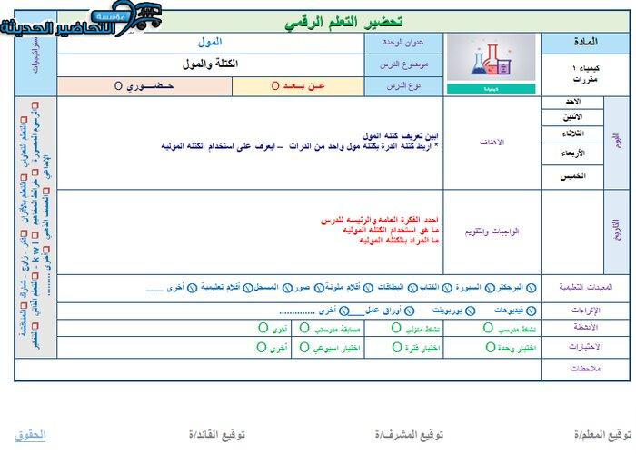 تحضير الكتلة والمول مادة كيمياء 1 مقررات