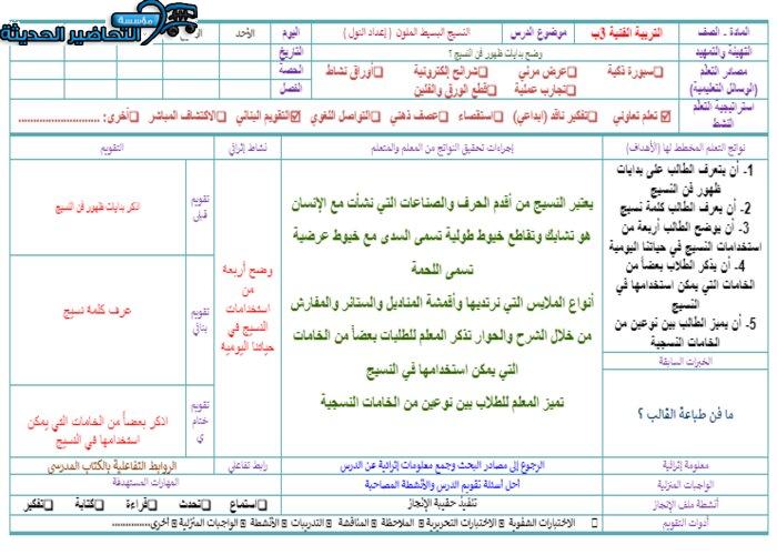 تحضير النسيج البسيط الملون مادة التربية الفنية الصف الثالث الإبتدائي الفصل الدراسي الثاني
