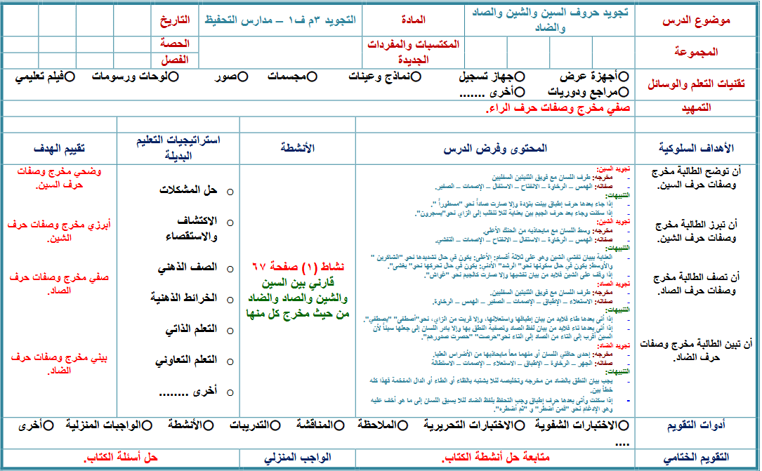 تحضير تجويد تحفيظ ثالث متوسط فصل ثالث