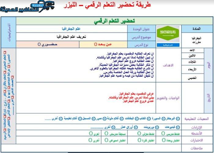 نموذج من تحضير ماده جغرافيا مقررات