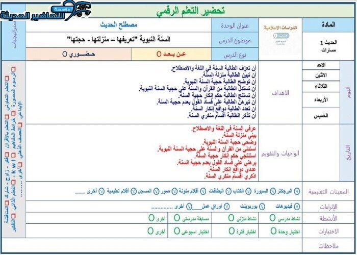 تحضير مادة حديث 1 ثانوى مقررات
