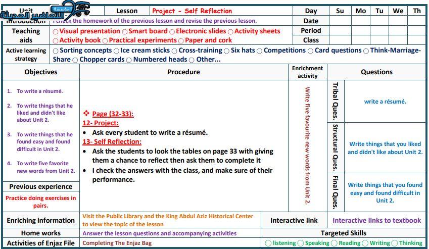تحضير درس Unit 3 Lesson 1 مادة Mega Goal 1 مقررات