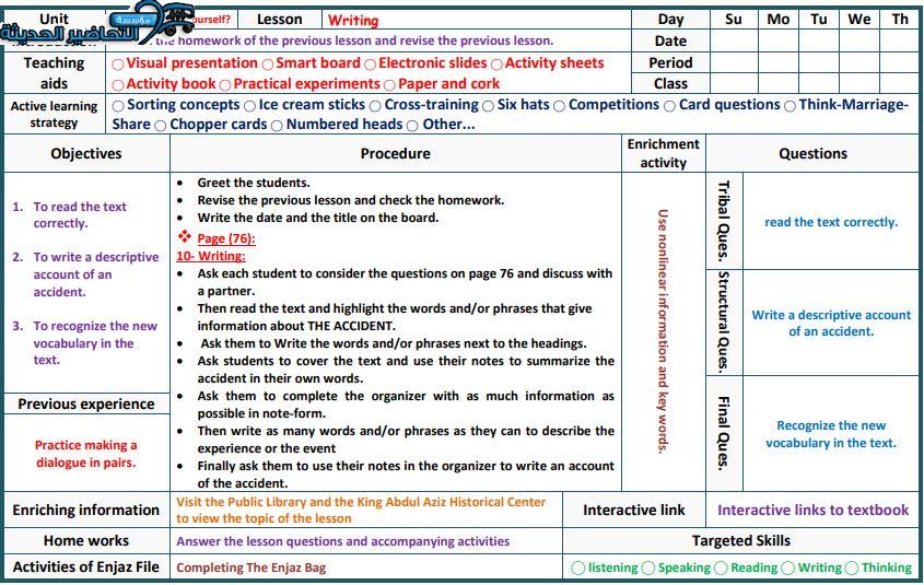 تحضير درس Unit 5 Lesson 10 مادة Mega Goal 1 مقررات