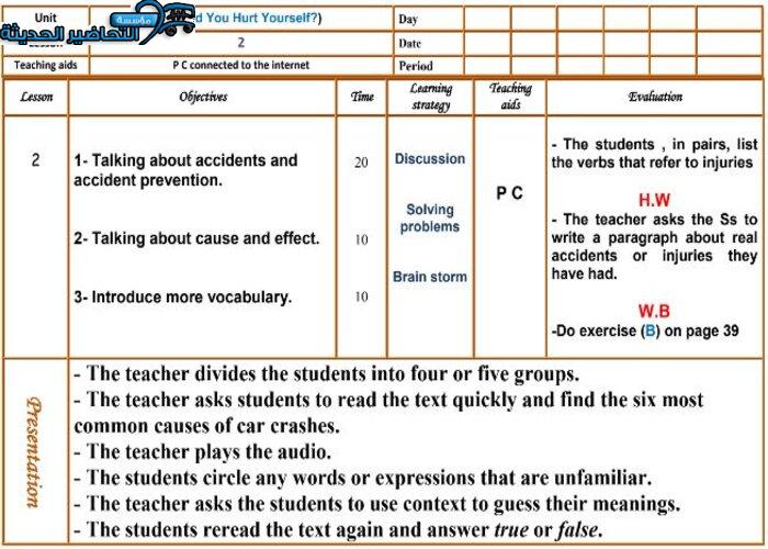 تحضير درس Unit 5 Lesson 2 مادة Mega Goal 1 مقررات